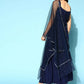 Ahalyaa Women Navy Blue Colour Crepe Foil Printed Kurta Sharara Set With Dupatta - Swadesiicart