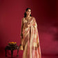 Joban Fashion Cream & Light Pink Plain With Weaving Border Banarasi Silk Sarees | Swadesiicart