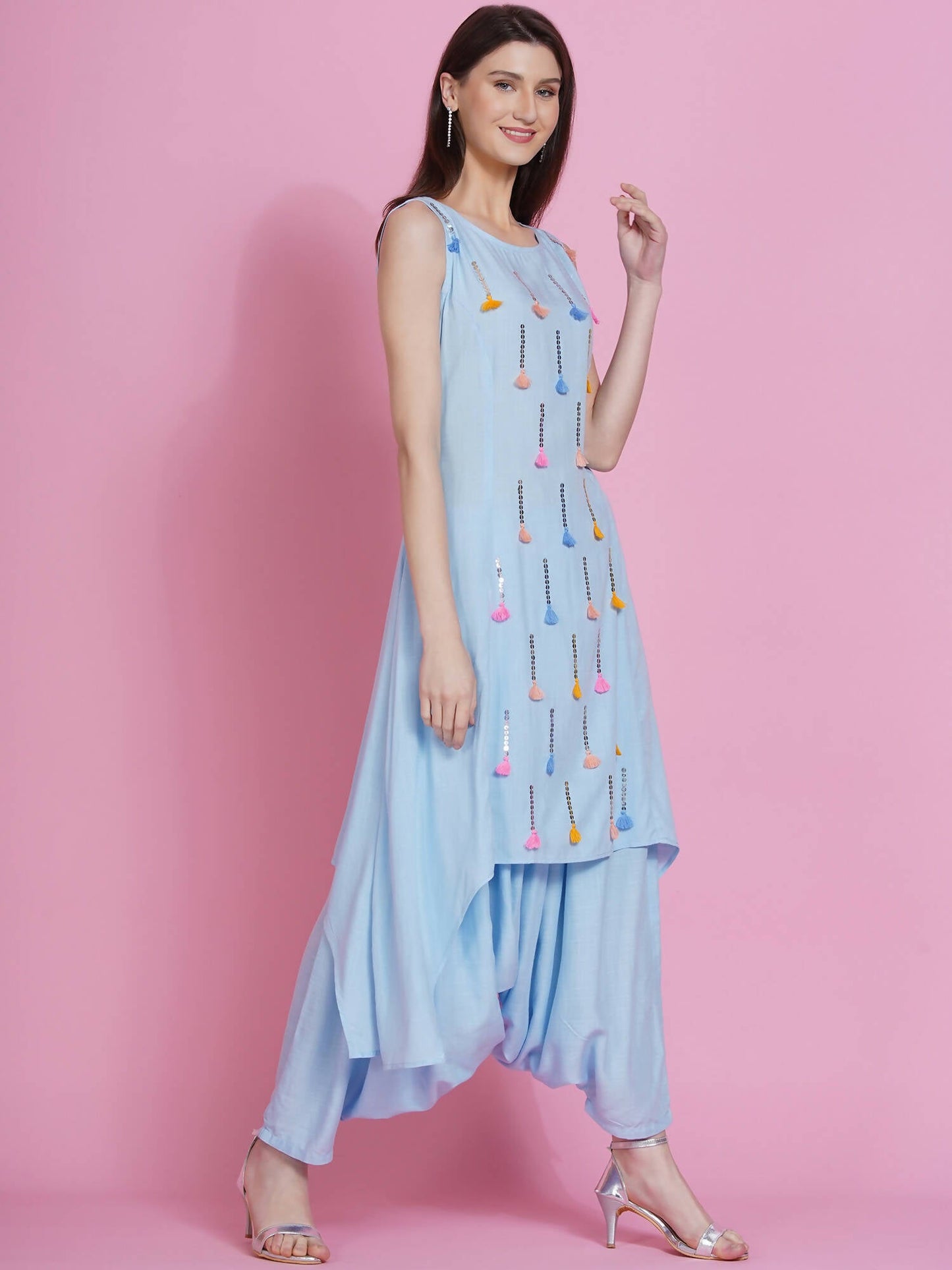 Women Republic Powder Blue Hand Embellished Kurta With Harem Pants | Swadesiicart