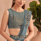 Blue Satin Embroidered Ready To Wear Saree With Unstitched Blouse Piece - Nandika | Swadesiicart