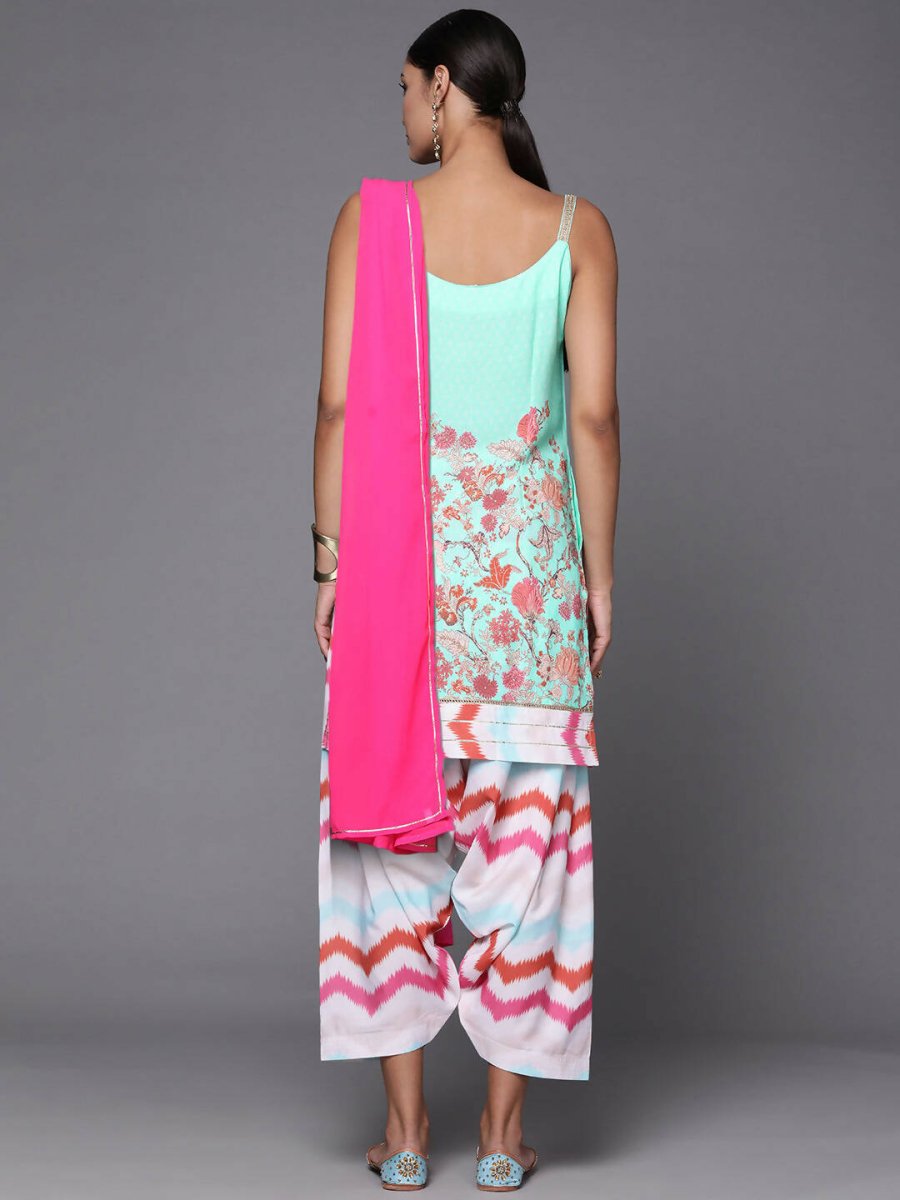 Ahalyaa Women Blue Floral Printed Kurta with Patiala & With Dupatta | Swadesiicart