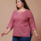 Miravan Women's Plus Size Pink Floral Printed Cotton Kurti - Swadesiicart