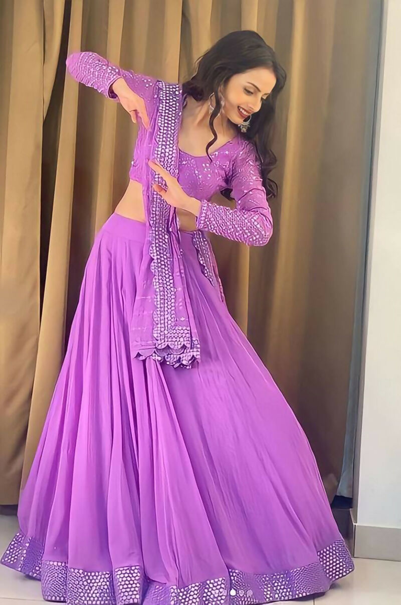 Jyoti Fashion Beautiful Lavender Sequence with Thread Embroidery work Faux Georgette Lehenga Choli with Dupatta | Swadesiicart