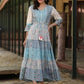 Juniper Women's Blue Cotton Cambric Geometric Printed Tiered Maxi Dress | Swadesiicart