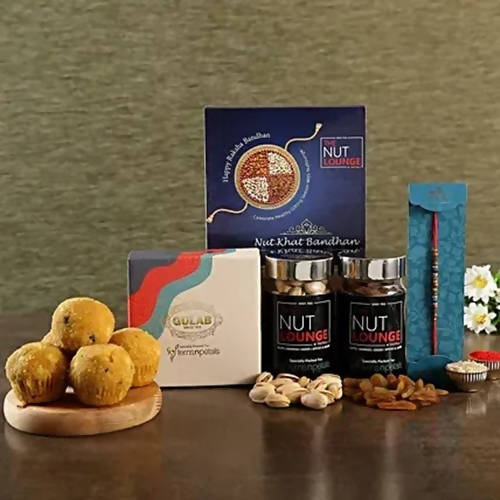 Pearl Sleek Rakhi With Dry Fruits & Besan Laddoos | Swadesiicart