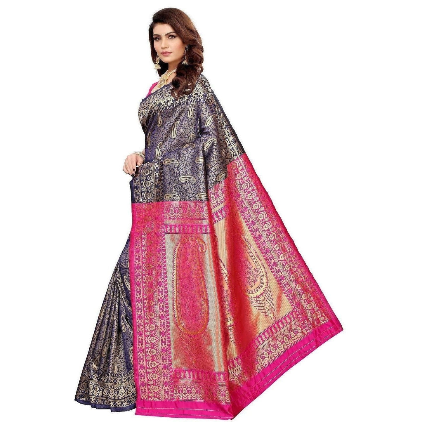 Vamika Banarasi Jaquard Blue Weaving Saree (BANARASI 02) | Swadesiicart