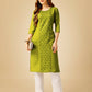 Jyoti Fashion Women's Green Cotton Blend Embroidered Kurta Pant Set - Swadesiicart