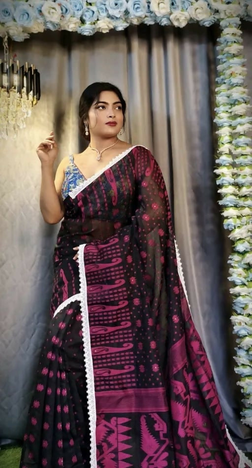 Exclusive Collection Beautiful Black Jaal Jamdani Saree - Swadesiicart