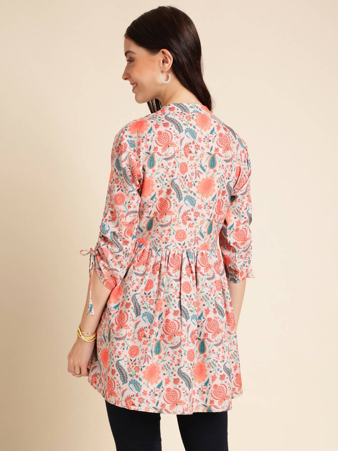 Orange Poly Rayon Digital Printed A-line Top - Tarini - Swadesiicart