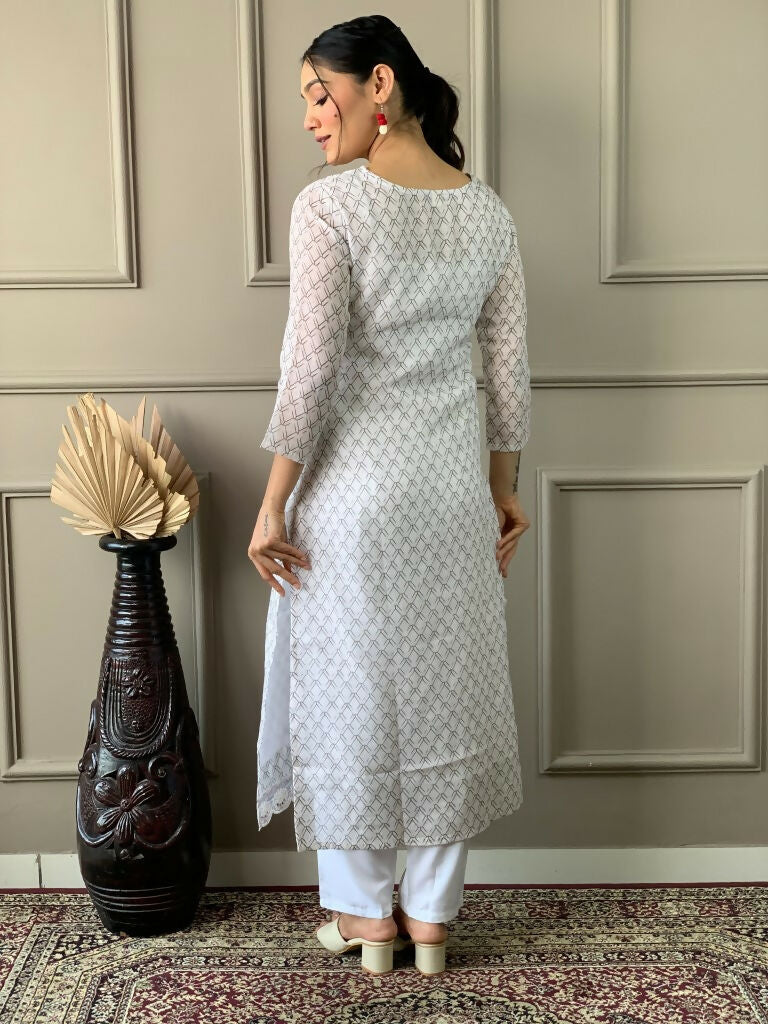 Partywear Designer Linen Cotton with cotton lining Offwhite Stitched Suit With Dupatta - Tanisha | Swadesiicart