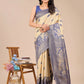 Astita Banarasi Silk Cream & Navy Blue Saree | Swadesiicart