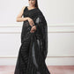 Black Georgette Sequance,Thread Embroidery Work Saree with Unstitched Blouse - Vandini