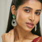 Nuyug 22K Gold-Plated Zircon Studded & Pearl Teardrop Shaped Dangler Earrings | Swadesiicart