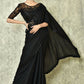 Black Silk Plain Saree with Blouse Piece - Purvi