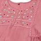 Pink Chinon Yoke Embroidered A-line Top - Tarini - Swadesiicart