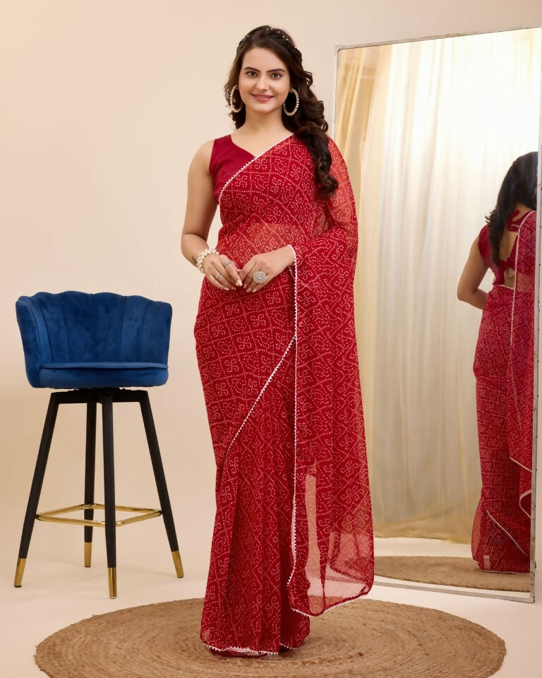 Maroon Georgette Designer Printed Ready To Wear Saree - Ibiza | Swadesiicart