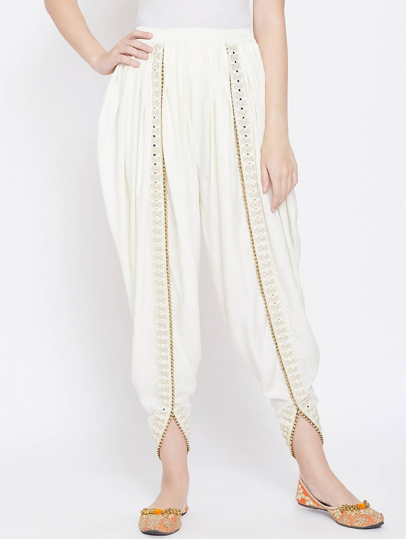 Cheera Women’s White Dhoti With Golden Lace - Cheera