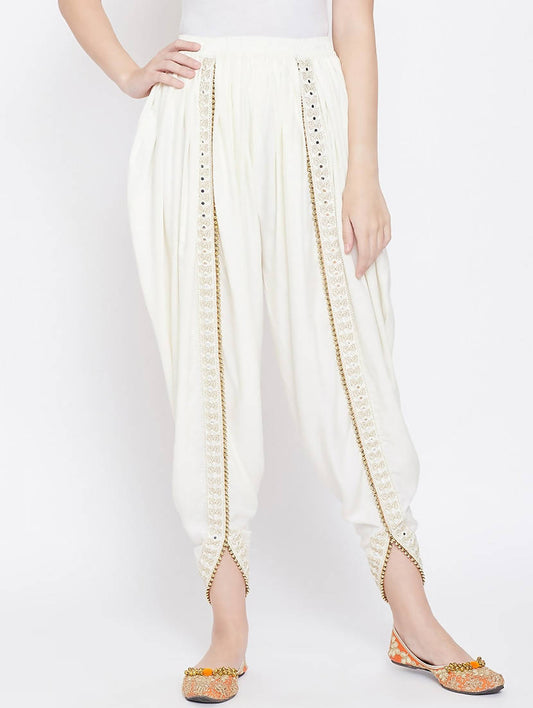Cheera Women’s White Dhoti With Golden Lace - Cheera