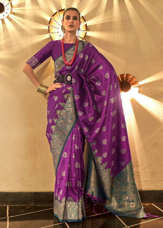 Trendy Weaving Silk Royal Purple Designer Saree - Emponline | Swadesiicart