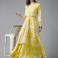 Ahalyaa Womens Lemmon Yellow Crepe Digital Printed Drapped Dress | Swadesiicart