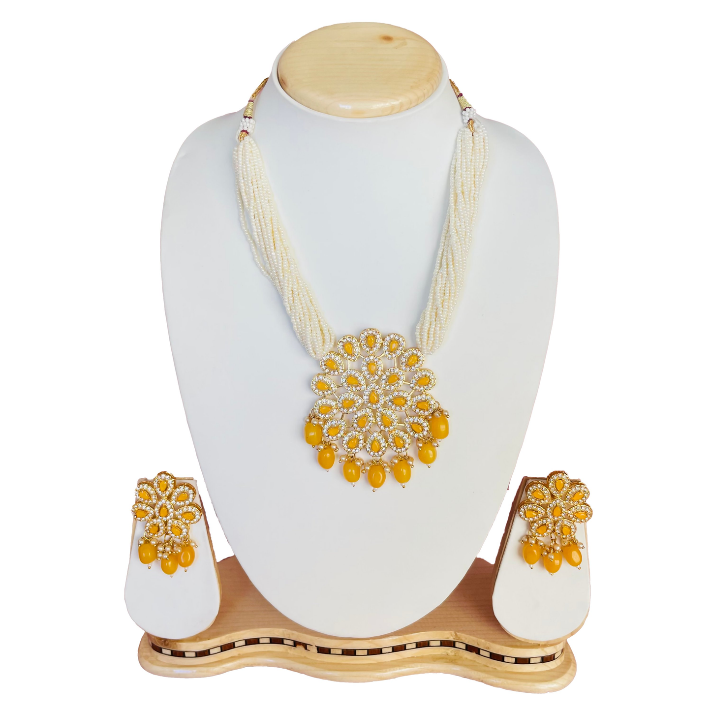 White Multistrand Beaded Choker Jewellery Set By House of Ree | Swadesiicart