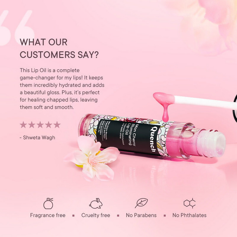Quench Illuminating Lip Oil with Cherry Blossom & Pearl Extracts For Shiny Hydrated Lips | Swadesiicart