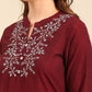 Anouk Notched Neck Thread Work Pure Cotton Straight Kurta - Swadesiicart