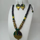 Terracotta Round Pendant Boho Style Medium Necklace Set With Hangings