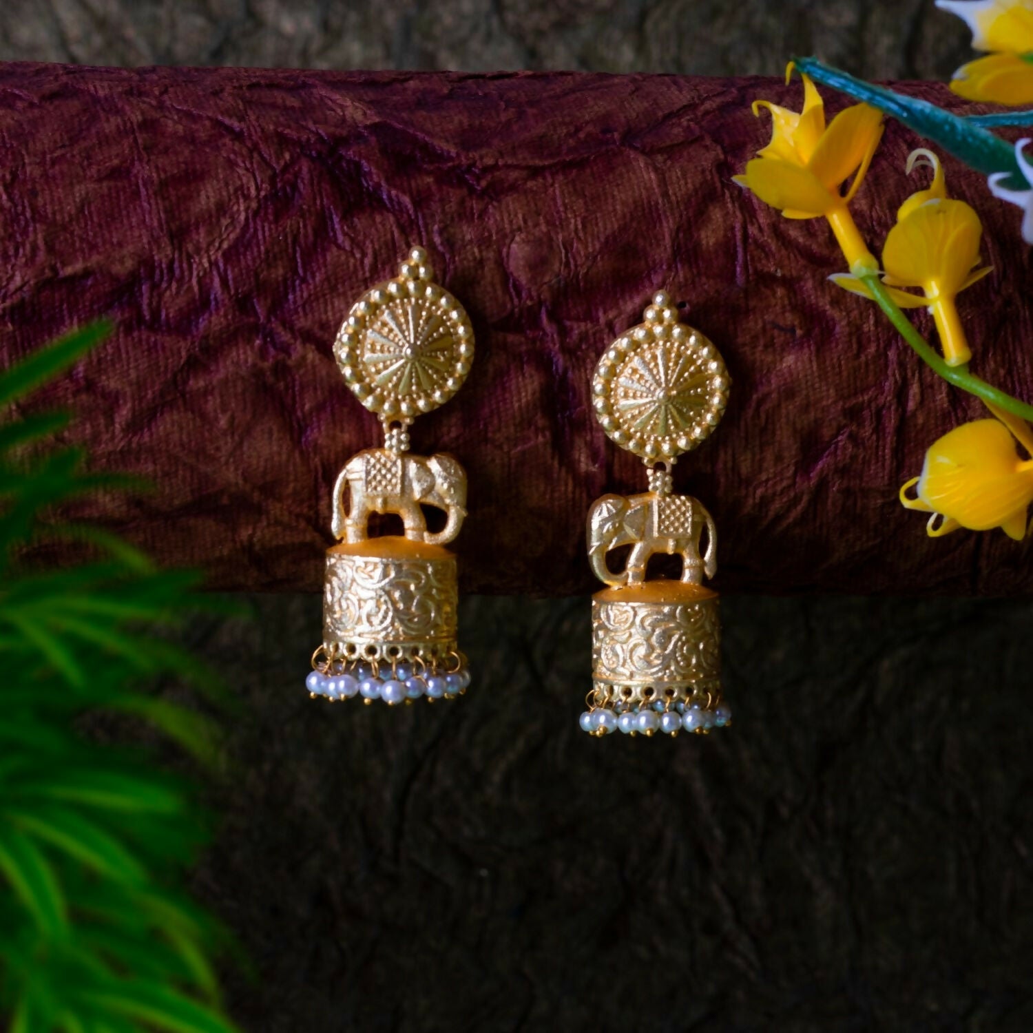 Joban Fashion Women Matte Gold Brass Jhumka | Swadesiicart