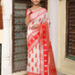 Shree Shyam Fashion White & Red Linen Cotton Saree