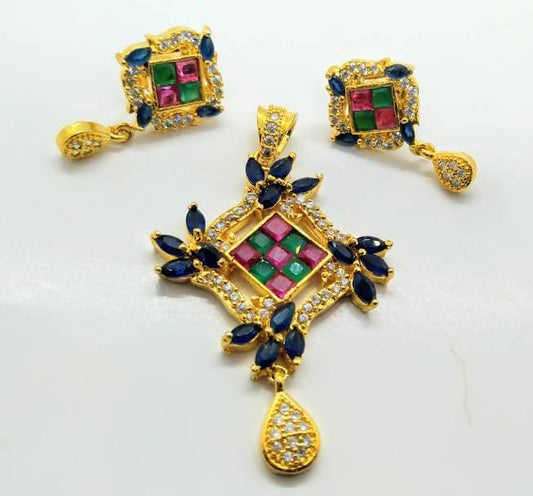 Multicolor Stones AD Designer Pendant Set | Swadesiicart