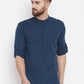 Even Apparels Blue Color Men's Pure Cotton Kurta With Band Collar | Swadesiicart