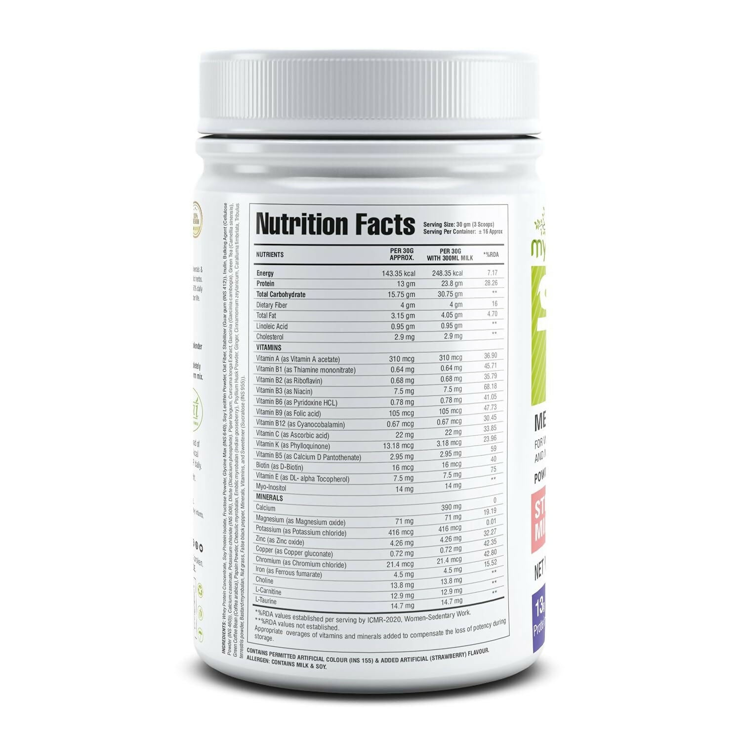 Myherb Slim Up Meal Replacement Shake With 16 Natural Herbal Blend For Men & Women - Strawberry Milk Shake - Swadesiicart