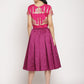 Ahalyaa Women's Pink Poly Silk Gold Foil Print Top With Skirt | Swadesiicart