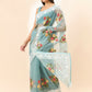 Blue Organza Floral Embroidered Saree with Unstitched Blouse Piece - Roozal