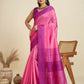 Vishnu Weaves Women's Pink Raw Silk Thread Woven Saree with Blouse - Swadesiicart