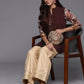 Ahalyaa Brown & Gold-Toned Mandarin Collar Printed Tunic - Brown Color | Swadesiicart