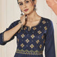 Jyoti Fashion Women's Navy Blue Pure Viscose Weaving Stripe with Embroidery Kurta Set | Swadesiicart