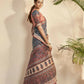 Blue Bhagalpuri Silk Stripe printed with Stone Work & Hand Work Saree - Norita Nirvi