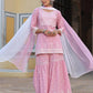 Juniper Women's Pink Cambric Floral Print Kurta Sharara Sets | Swadesiicart