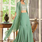 Janasya Sage Green Georgette Sequined Top Bottom Cape | Swadesiicart