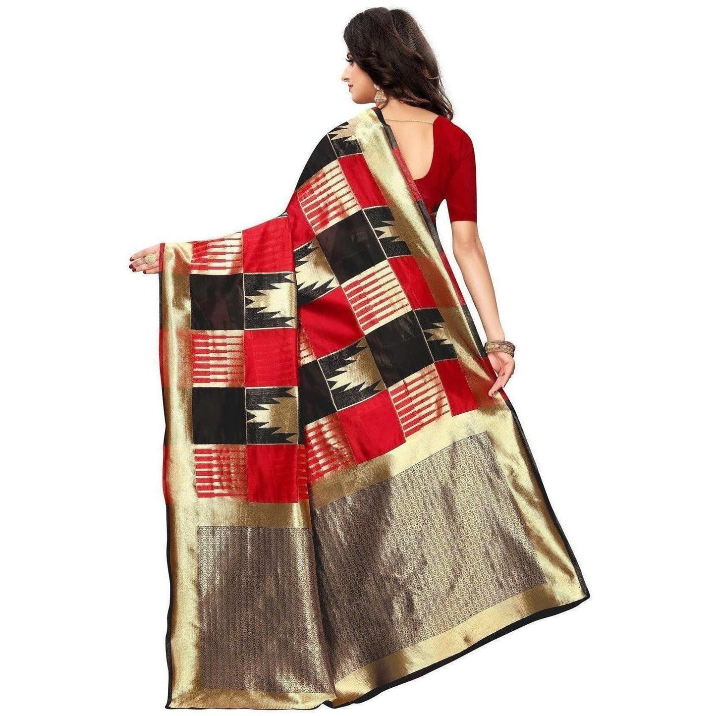 Vamika Banarasi Jaquard Red Weaving Saree (Banarasi 29) | Swadesiicart