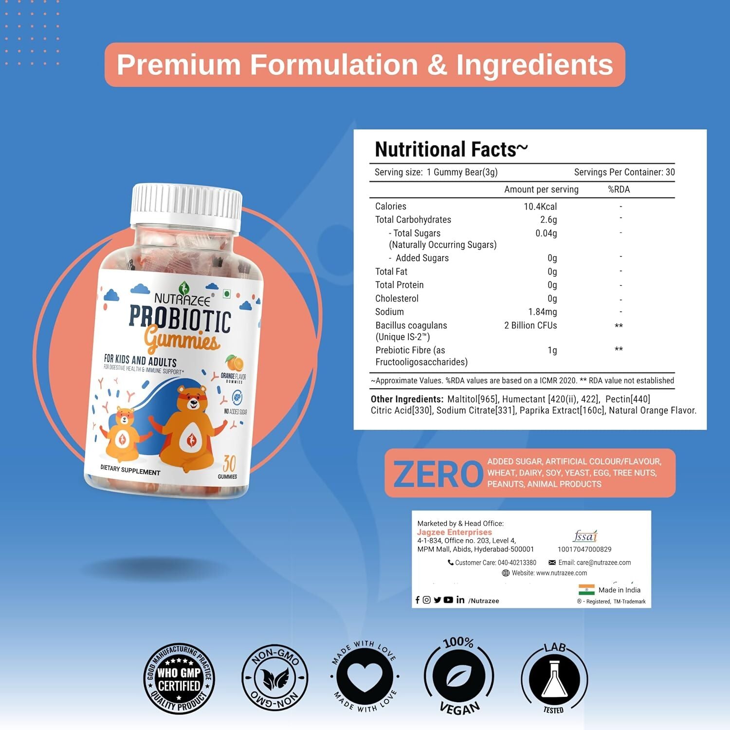 Nutrazee Probiotic Gummies For Kids & Adults - Swadesiicart