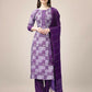 Jyoti Fashion Women's Purple Rayon Print with Embroidery & Fancy Lace Work Kurta with Trouser & Dupatta | Swadesiicart