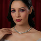 Leaf Shaped Neckpiece in Dual Tone Kundan and American Diamonds (Silver) - Ruby Raang | Swadesiicart