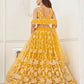 Aastha Fashion Mustard Yellow Butterfly Net White Cotton Thread Work And Sequence Work Embroidery Wedding Wear Lehenga Choli