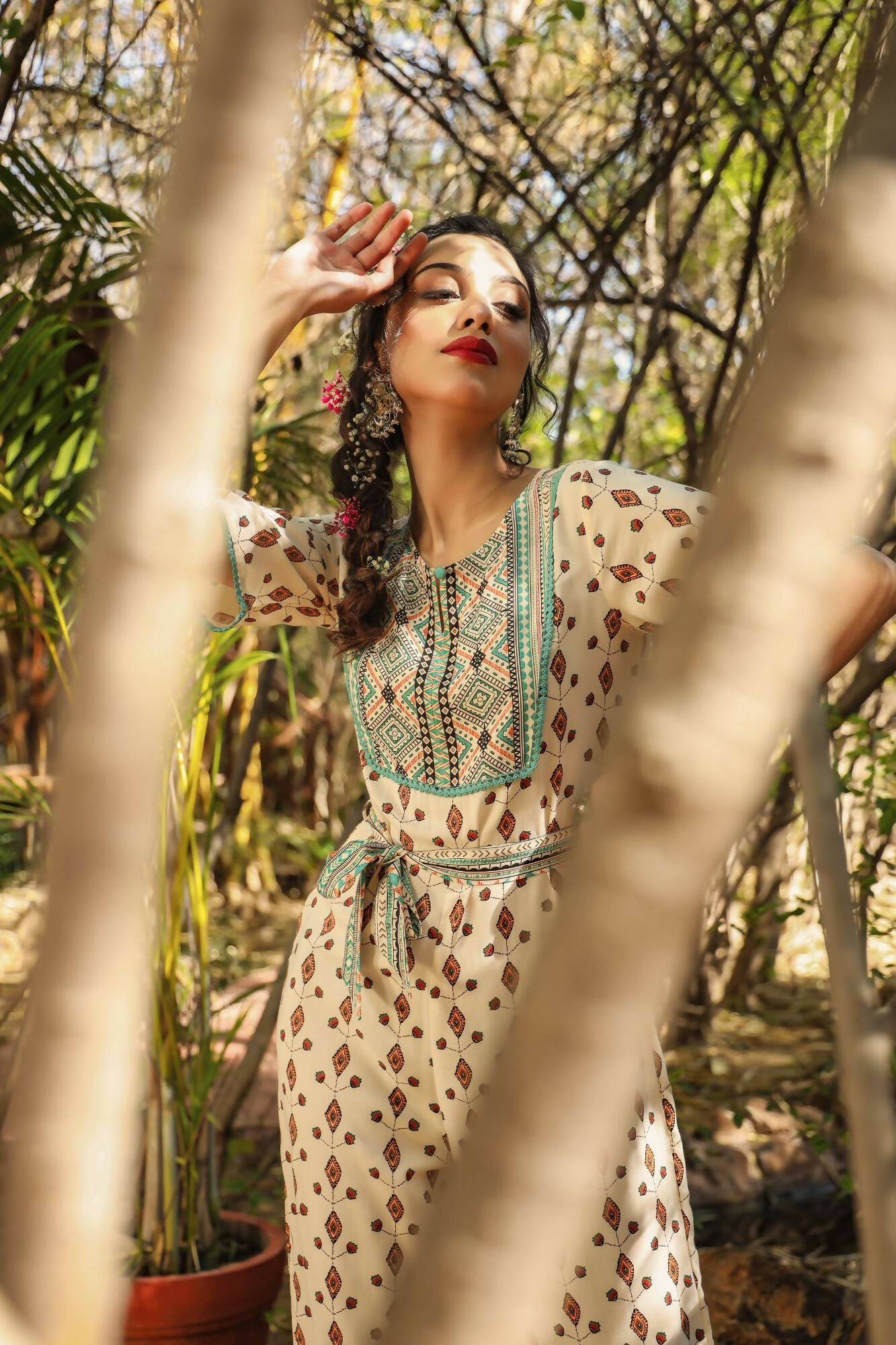 Juniper Women Ivory Rayon Printed Straight Jumpsuit - Swadesiicart