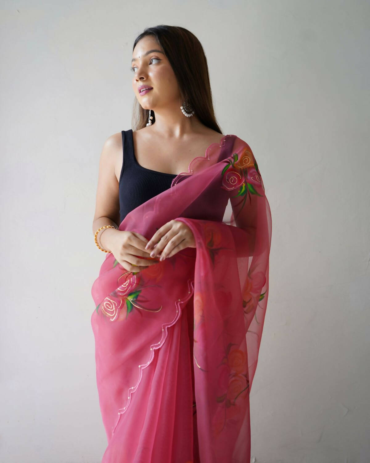 Vamsee Pink Organza Saree - Swadesiicart