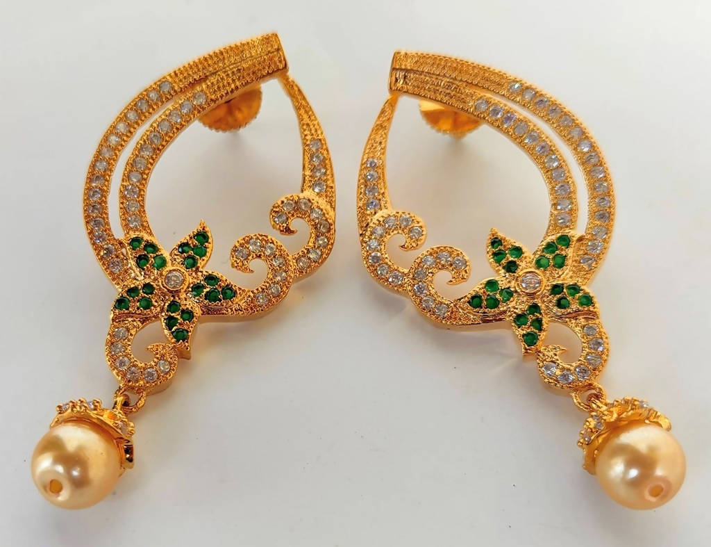 Green CZ Danglers - Swadesiicart