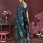 Joban Fashion Teal Floral Motifs Banarasi Silk Sarees | Swadesiicart
